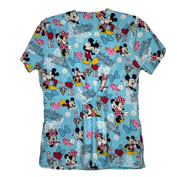 Disney Women's Scrubs Top Mickey & Minnie Call Me Mickey Blue Sz XS - Picture 5 of 12